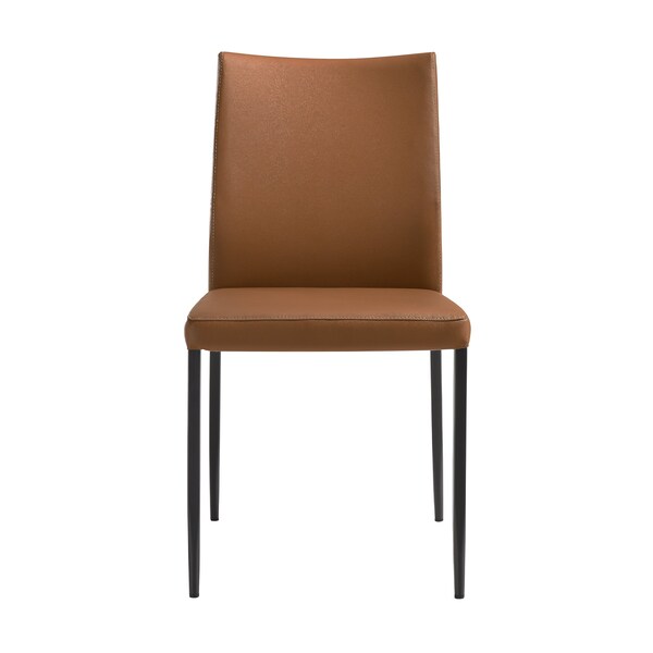 Armen Living Kash Upholstered Dining Chair in Brown Faux Leather with Black Metal Legs - Set of 2 - LCKASIBLKPE
