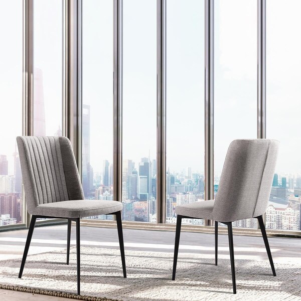 Seatsolutions Maine Contemporary Dining Chair in Matte Black Finish & Gray Fabric - 35.5 x 19 x 22 in., 2PK - SE2200626