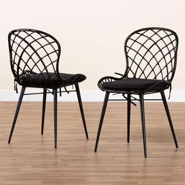 Baxton Studio Sabelle Modern Bohemian Black Finished Rattan and Metal 2-Piece Dining Chair Set, PR - 231-2PC-12820-ZORO
