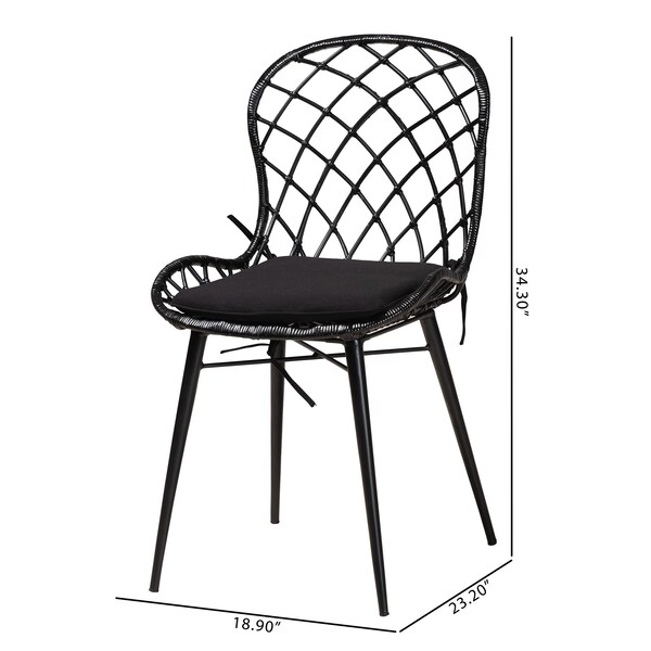 Baxton Studio Sabelle Modern Bohemian Black Finished Rattan and Metal 2-Piece Dining Chair Set, PR - 231-2PC-12820-ZORO
