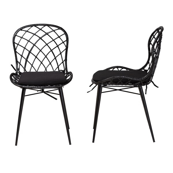 Baxton Studio Sabelle Modern Bohemian Black Finished Rattan and Metal 2-Piece Dining Chair Set, PR - 231-2PC-12820-ZORO