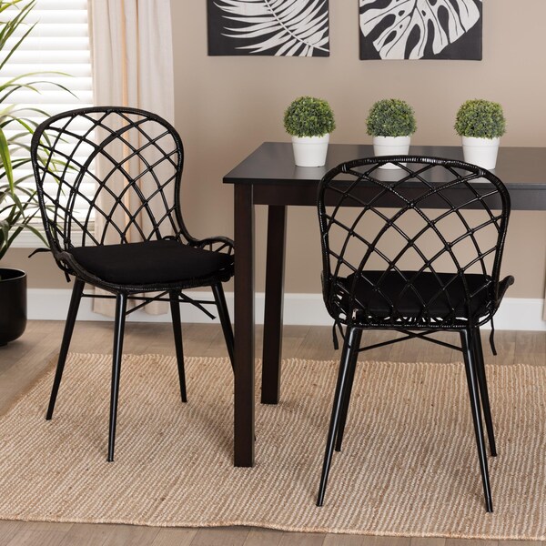 Baxton Studio Sabelle Modern Bohemian Black Finished Rattan and Metal 2-Piece Dining Chair Set, PR - 231-2PC-12820-ZORO