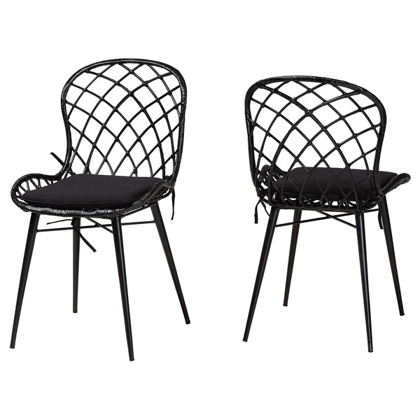Baxton Studio Sabelle Modern Bohemian Black Finished Rattan and Metal 2-Piece Dining Chair Set, PR - 231-2PC-12820-ZORO