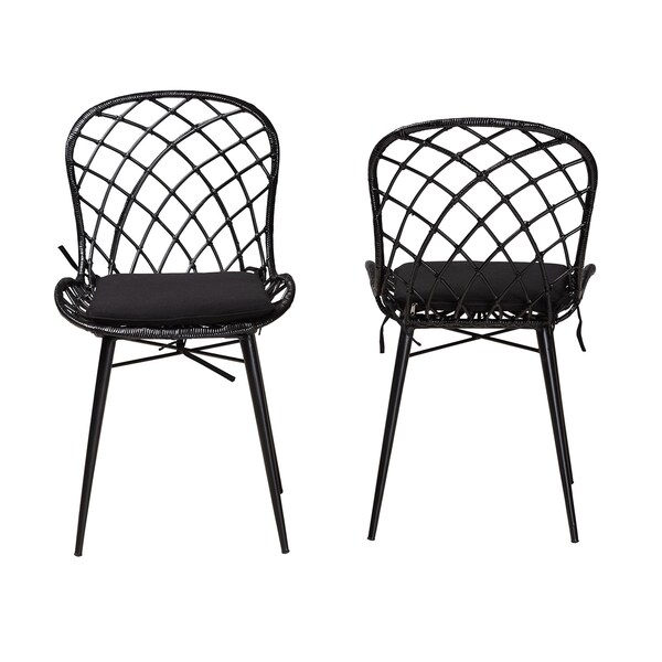 Baxton Studio Sabelle Modern Bohemian Black Finished Rattan and Metal 2-Piece Dining Chair Set, PR - 231-2PC-12820-ZORO