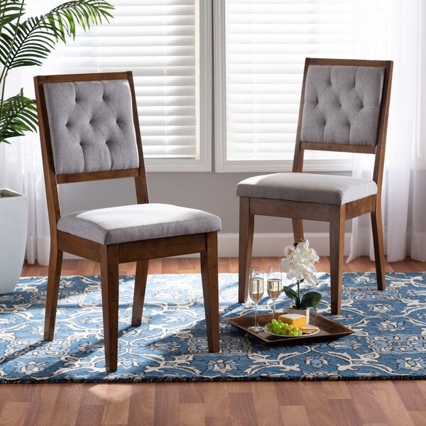 Baxton Studio Gideon ModernGrey Fabric Upholstered and Walnut Brown Finished Wood Dining Chair Set(2PC) PR - 195-2PC-12145-ZORO