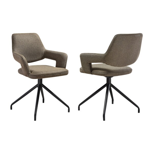 Armen Living Penny Swivel Upholstered Dining Chair in Brown Fabric with Black Metal Legs - Set of 2 - LCPESICOBLK