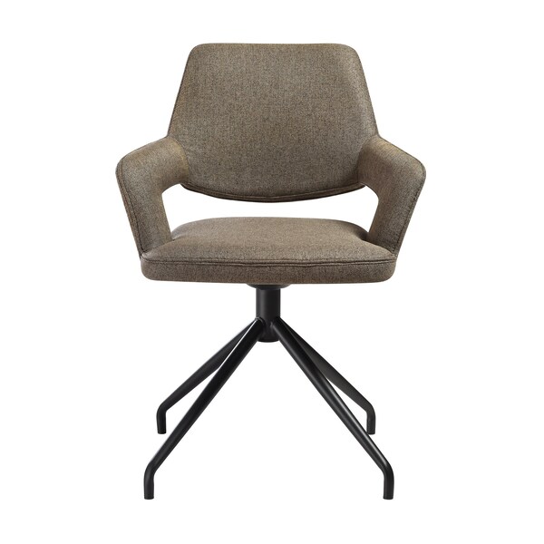 Armen Living Penny Swivel Upholstered Dining Chair in Brown Fabric with Black Metal Legs - Set of 2 - LCPESICOBLK