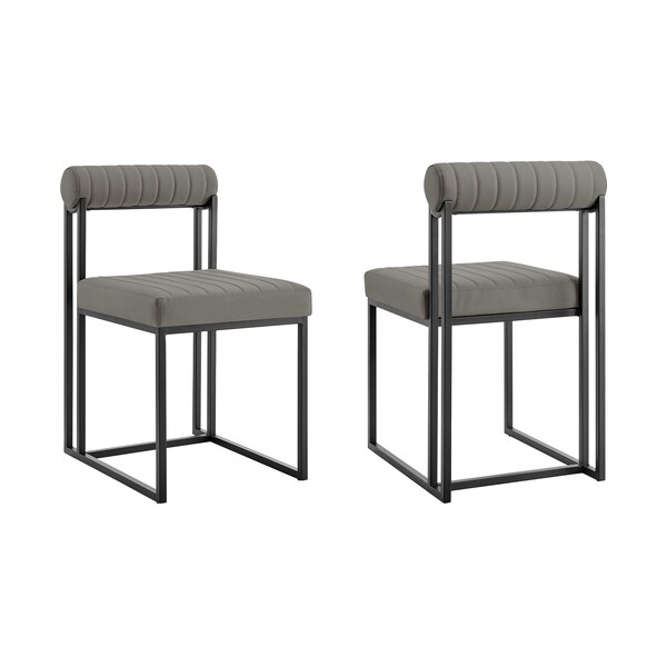 Armen Living Anastasia Dining Chair with Matte Black Iron and Light Gray Faux Leather - Set of 2 - LCANSIBLKPGRY