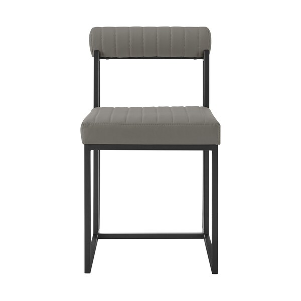 Armen Living Anastasia Dining Chair with Matte Black Iron and Light Gray Faux Leather - Set of 2 - LCANSIBLKPGRY