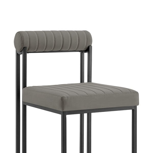 Armen Living Anastasia Dining Chair with Matte Black Iron and Light Gray Faux Leather - Set of 2 - LCANSIBLKPGRY