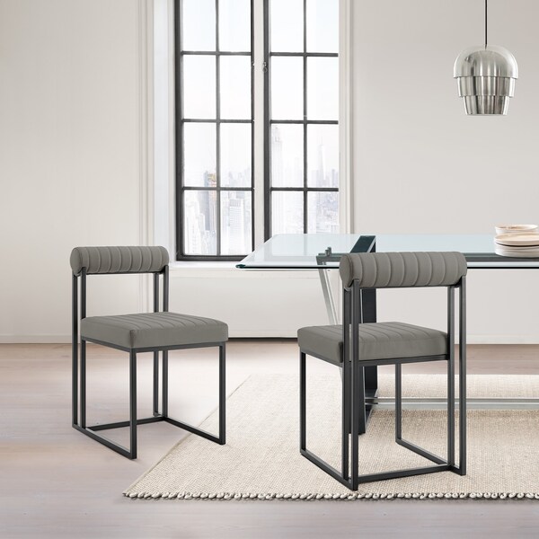 Armen Living Anastasia Dining Chair with Matte Black Iron and Light Gray Faux Leather - Set of 2 - LCANSIBLKPGRY