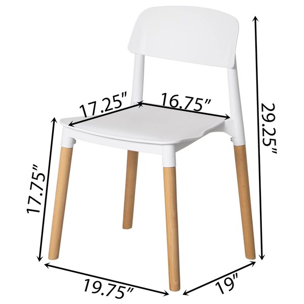 Fabulaxe Modern Plastic Dining Chair Open Back with Beech Wood Legs, White - QI004222.WT