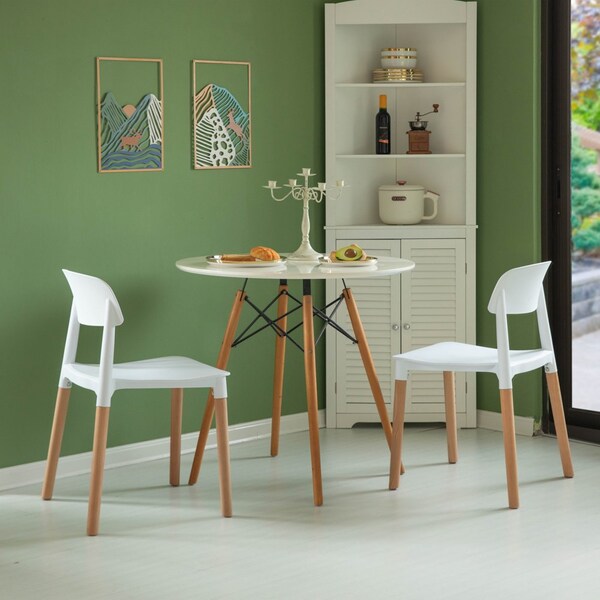 Fabulaxe Modern Plastic Dining Chair Open Back with Beech Wood Legs, White - QI004222.WT