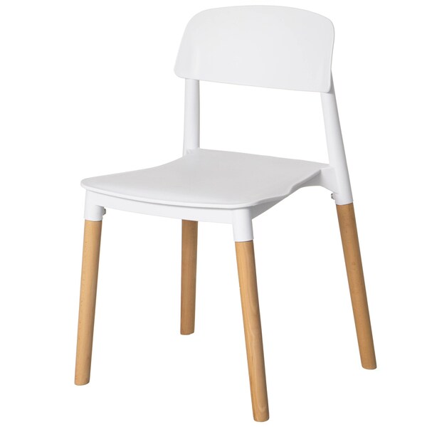 Fabulaxe Modern Plastic Dining Chair Open Back with Beech Wood Legs, White - QI004222.WT