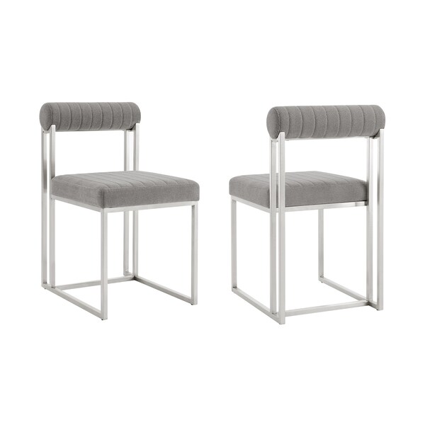 Armen Living Anastasia Dining Chair with Brushed Stainless Steel and Light Gray Fabric - Set of 2 - LCANSIBSLGRY