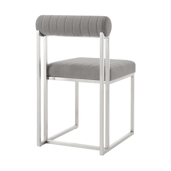 Armen Living Anastasia Dining Chair with Brushed Stainless Steel and Light Gray Fabric - Set of 2 - LCANSIBSLGRY