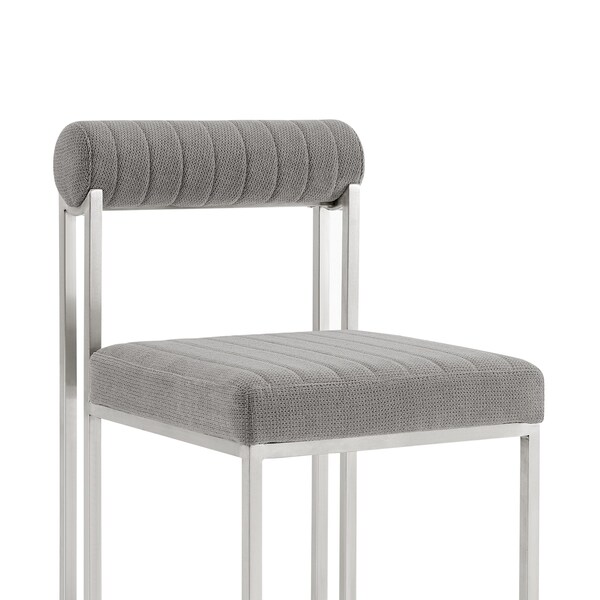 Armen Living Anastasia Dining Chair with Brushed Stainless Steel and Light Gray Fabric - Set of 2 - LCANSIBSLGRY