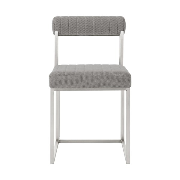 Armen Living Anastasia Dining Chair with Brushed Stainless Steel and Light Gray Fabric - Set of 2 - LCANSIBSLGRY