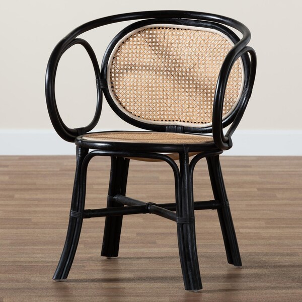 Baxton Studio Palesa Modern Bohemian Two-Tone Black and  Natural Brown Rattan Dining Chair - 232-13394-ZORO