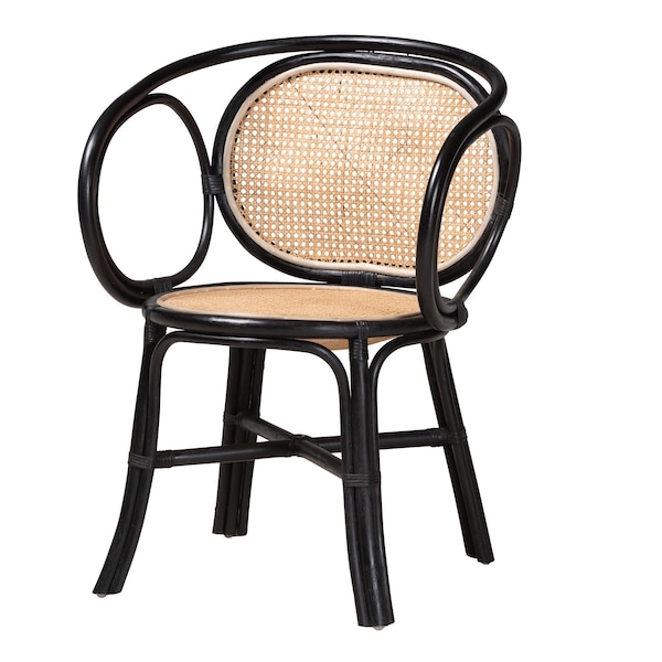 Baxton Studio Palesa Modern Bohemian Two-Tone Black and  Natural Brown Rattan Dining Chair - 232-13394-ZORO