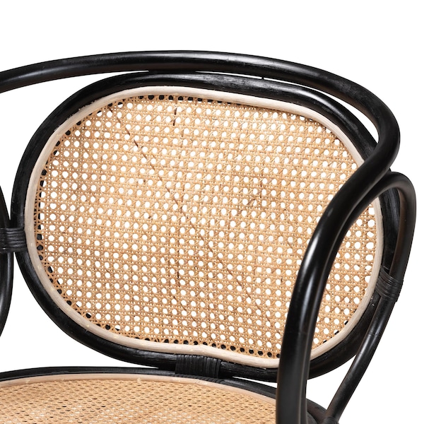 Baxton Studio Palesa Modern Bohemian Two-Tone Black and  Natural Brown Rattan Dining Chair - 232-13394-ZORO
