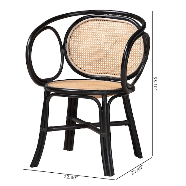 Baxton Studio Palesa Modern Bohemian Two-Tone Black and  Natural Brown Rattan Dining Chair - 232-13394-ZORO