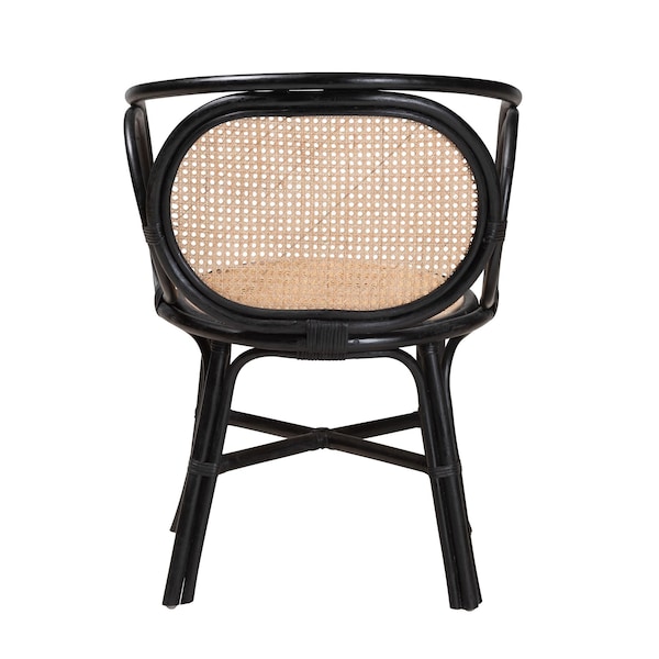 Baxton Studio Palesa Modern Bohemian Two-Tone Black and  Natural Brown Rattan Dining Chair - 232-13394-ZORO