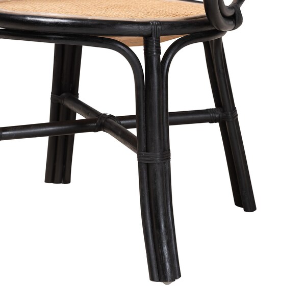 Baxton Studio Palesa Modern Bohemian Two-Tone Black and  Natural Brown Rattan Dining Chair - 232-13394-ZORO