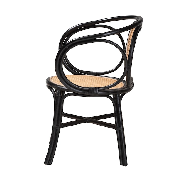 Baxton Studio Palesa Modern Bohemian Two-Tone Black and  Natural Brown Rattan Dining Chair - 232-13394-ZORO