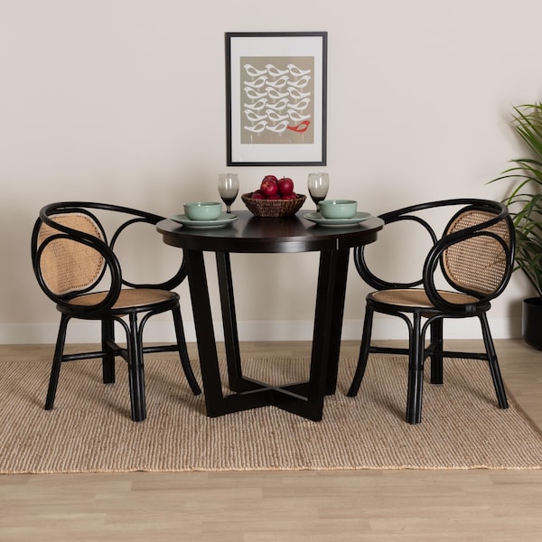 Baxton Studio Palesa Modern Bohemian Two-Tone Black and  Natural Brown Rattan Dining Chair - 232-13394-ZORO