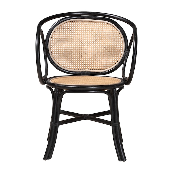 Baxton Studio Palesa Modern Bohemian Two-Tone Black and  Natural Brown Rattan Dining Chair - 232-13394-ZORO
