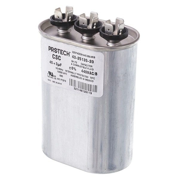 Rheem Oval Run Cap. 40/3Mfd, 440V - 43-25135-20