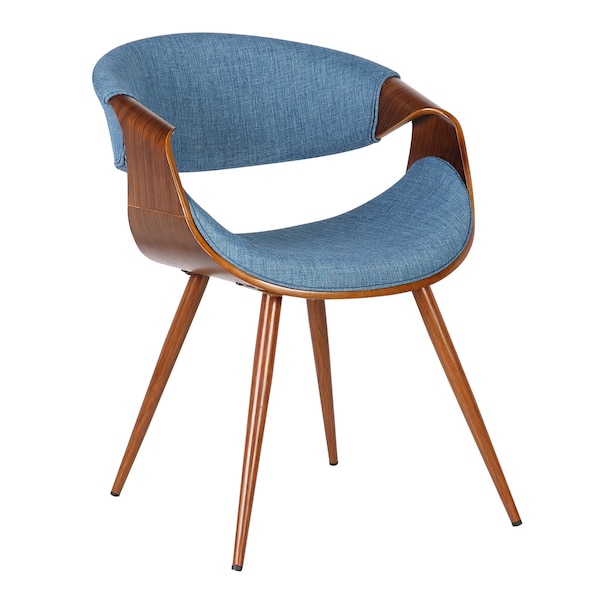Armen Living Butterfly Mid-Century Dining Chair in Walnut Finish and Blue Fabric - LCBUCHWABL