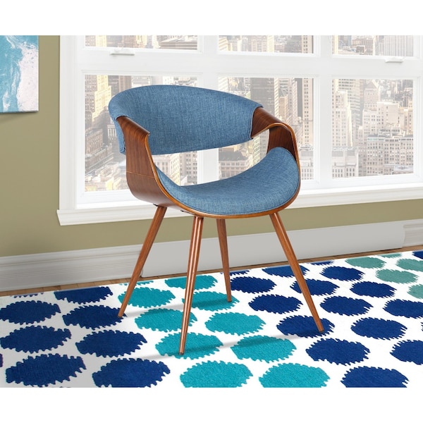 Armen Living Butterfly Mid-Century Dining Chair in Walnut Finish and Blue Fabric - LCBUCHWABL