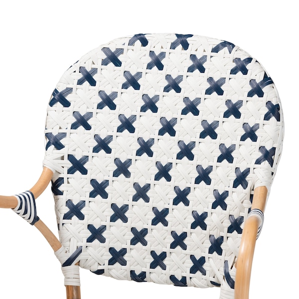 Baxton Studio Bryson Modern French Blue and White Weaving and Natural Rattan Bistro Chair - 225-13113-ZORO