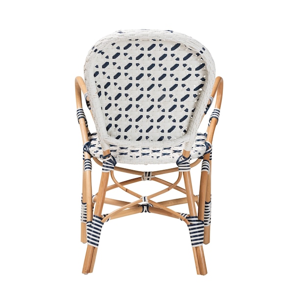 Baxton Studio Bryson Modern French Blue and White Weaving and Natural Rattan Bistro Chair - 225-13113-ZORO