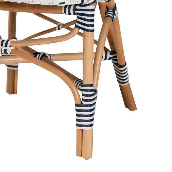 Baxton Studio Bryson Modern French Blue and White Weaving and Natural Rattan Bistro Chair - 225-13113-ZORO