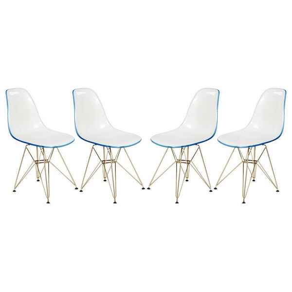 Leisuremod Cresco Molded 2-Tone Eiffel Dining Side Chair with Gold Base, White Blue, 4PK - CR19WBUG4