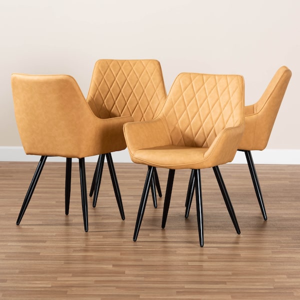 Baxton Studio Astrid Tan Upholstered and Black Metal 4-Piece Dining Chair Set - 171-10793