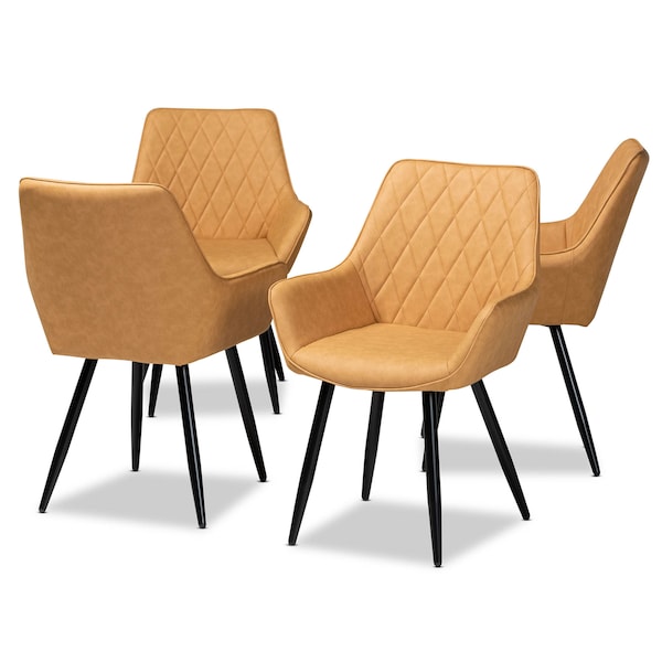 Baxton Studio Astrid Tan Upholstered and Black Metal 4-Piece Dining Chair Set - 171-10793