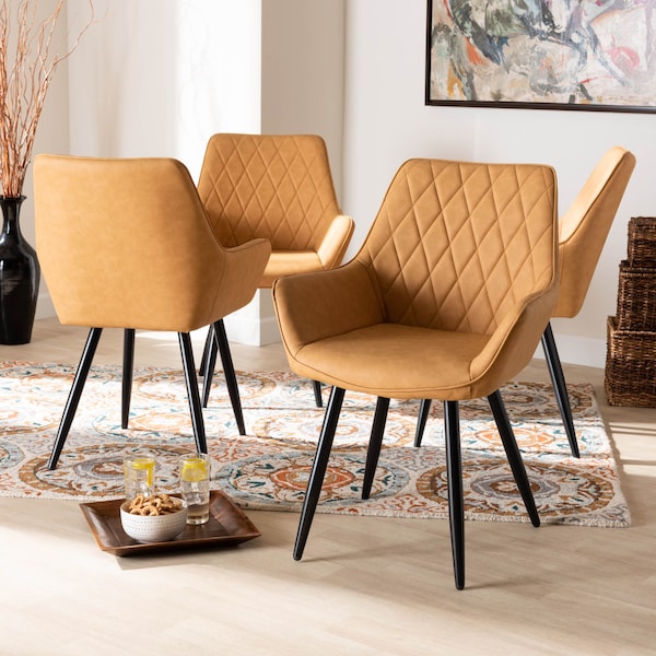 Baxton Studio Astrid Tan Upholstered and Black Metal 4-Piece Dining Chair Set - 171-10793