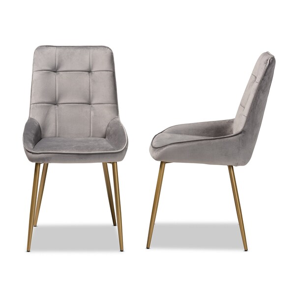Baxton Studio Gavino Modern Luxe and Glam Grey Velvet  Upholstered and Gold Metal 2-Piece Dining Chair Set, PR - SET OF 2 190-11790-ZORO
