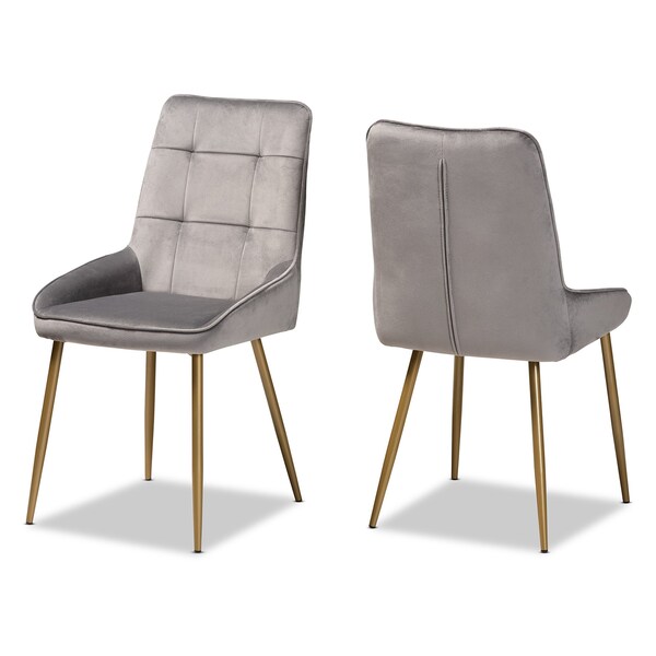 Baxton Studio Gavino Modern Luxe and Glam Grey Velvet  Upholstered and Gold Metal 2-Piece Dining Chair Set, PR - SET OF 2 190-11790-ZORO