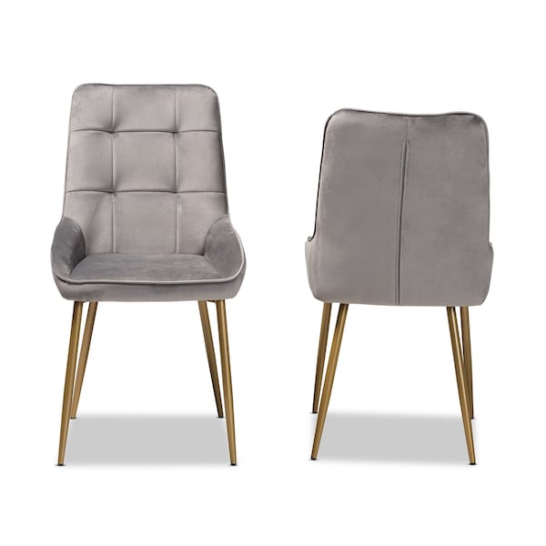 Baxton Studio Gavino Modern Luxe and Glam Grey Velvet  Upholstered and Gold Metal 2-Piece Dining Chair Set, PR - SET OF 2 190-11790-ZORO