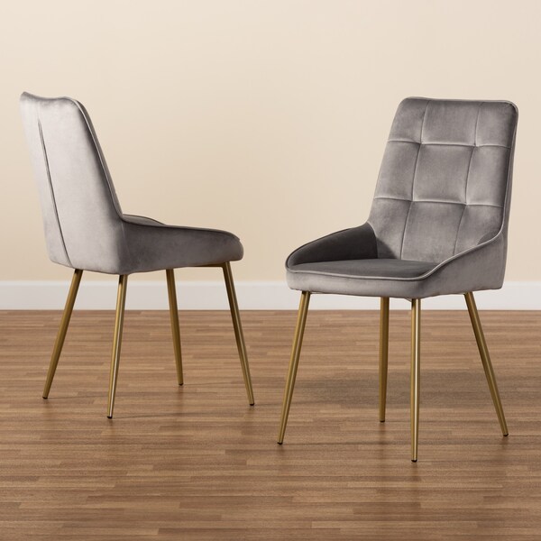 Baxton Studio Gavino Modern Luxe and Glam Grey Velvet  Upholstered and Gold Metal 2-Piece Dining Chair Set, PR - SET OF 2 190-11790-ZORO