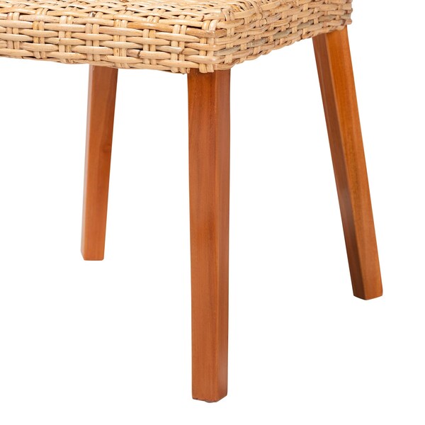 Bali & Pari Rowen Bohemian Light Honey Kubu Rattan and Mahogany Wood Dining Chair - 245-13712-ZORO
