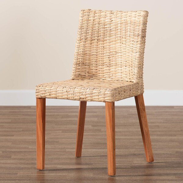 Bali & Pari Rowen Bohemian Light Honey Kubu Rattan and Mahogany Wood Dining Chair - 245-13712-ZORO