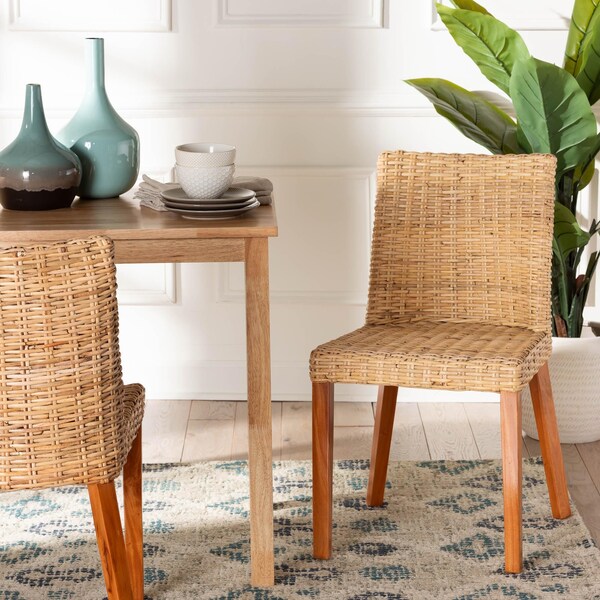 Bali & Pari Rowen Bohemian Light Honey Kubu Rattan and Mahogany Wood Dining Chair - 245-13712-ZORO