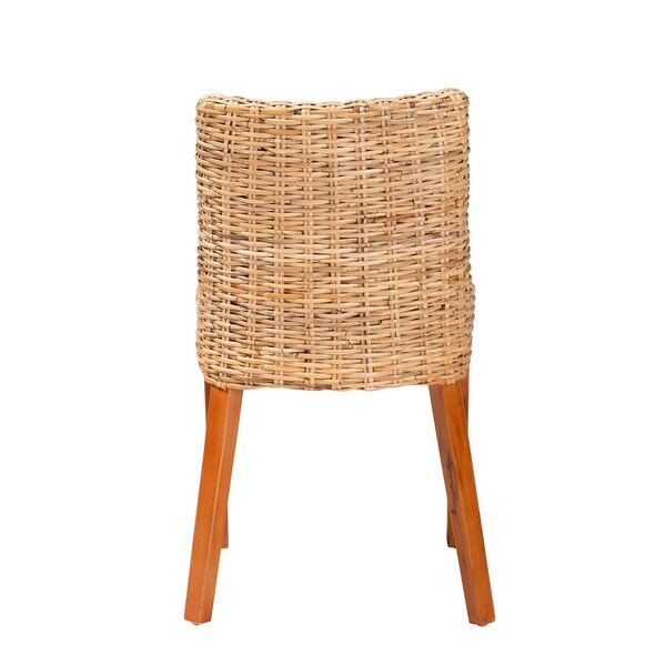 Bali & Pari Rowen Bohemian Light Honey Kubu Rattan and Mahogany Wood Dining Chair - 245-13712-ZORO