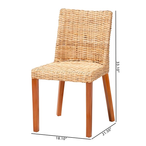 Bali & Pari Rowen Bohemian Light Honey Kubu Rattan and Mahogany Wood Dining Chair - 245-13712-ZORO